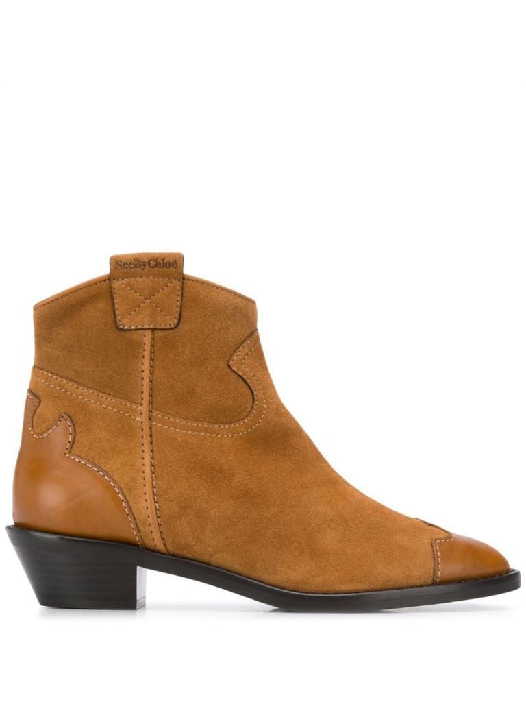 Western style suede leather ankle boots