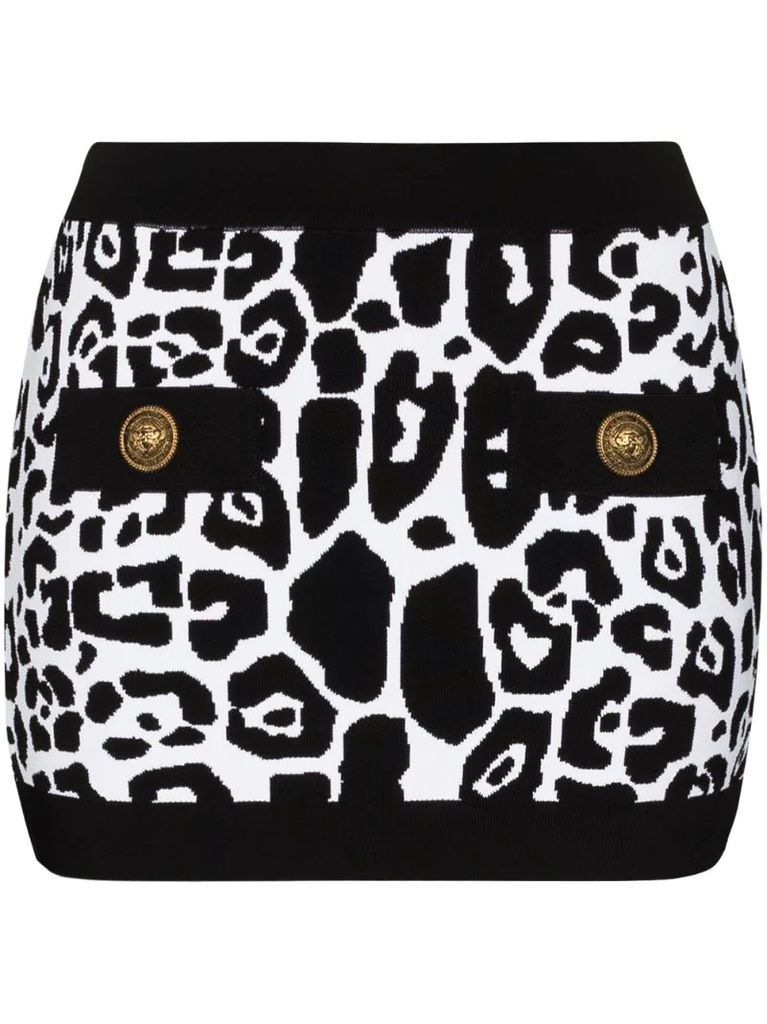 high-waisted leopard-print mini skirt