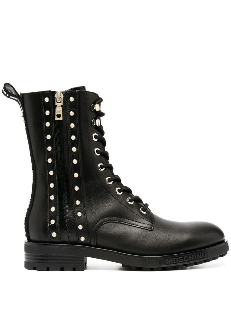 studded lace-up ankle boots