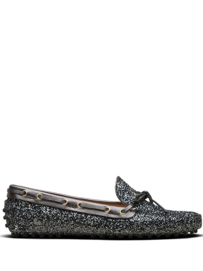 glitter-effect driving shoes