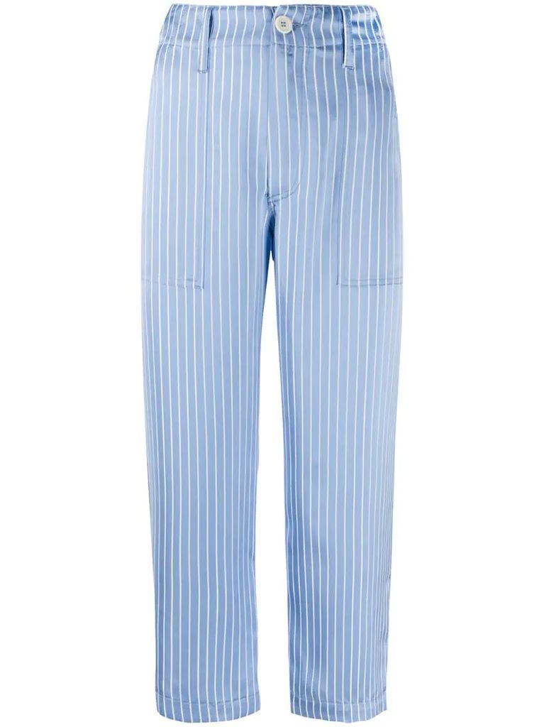 high-rise striped satin cropped trousers