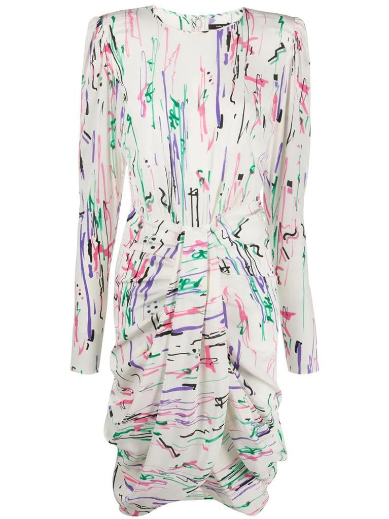 abstract-print draped midi dress