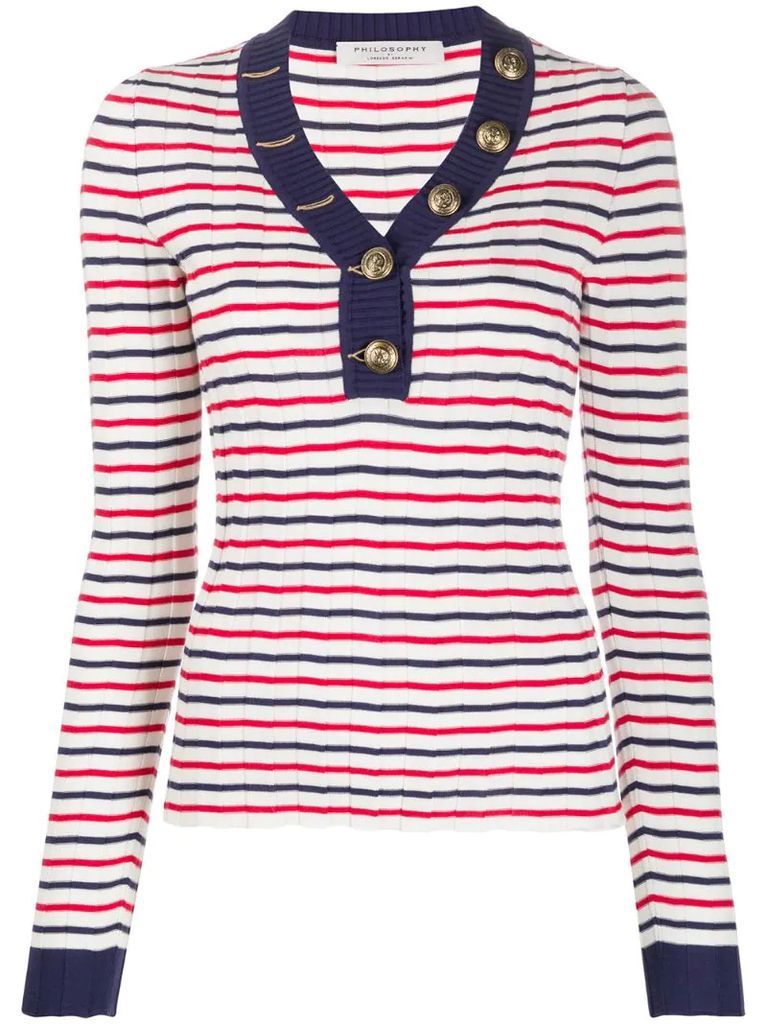 striped v-neck knitted top
