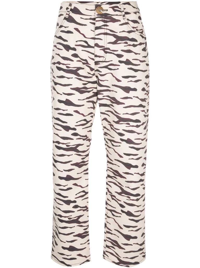 tiger print straight trousers