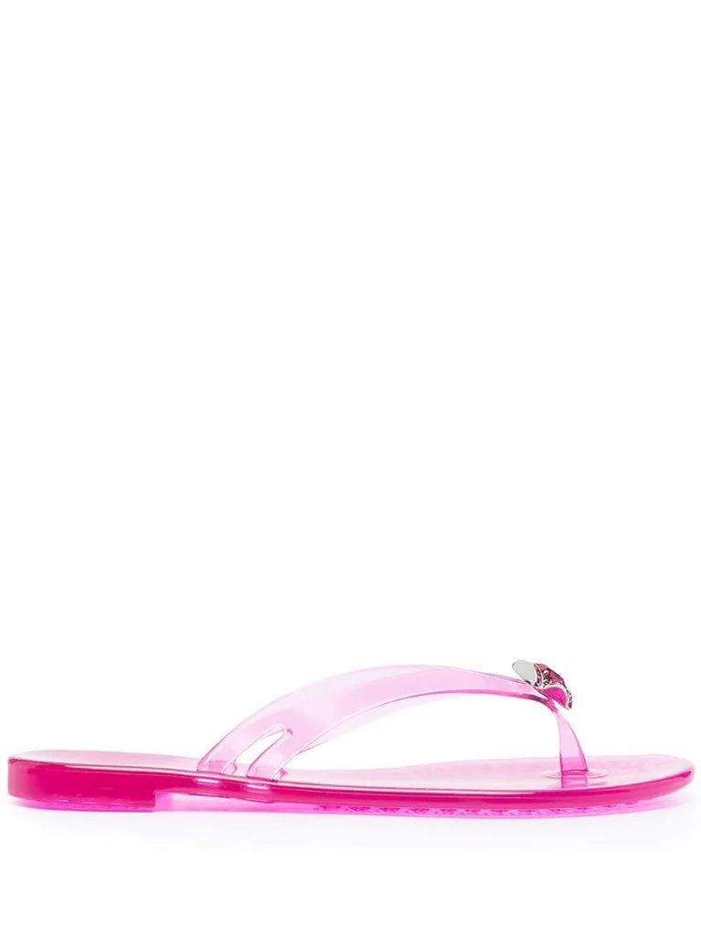 crystal-embellished jelly flip flops
