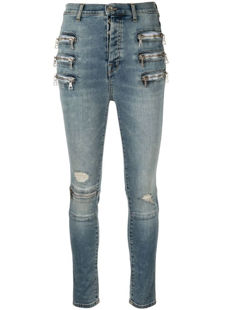 zip-embellished skinny jeans
