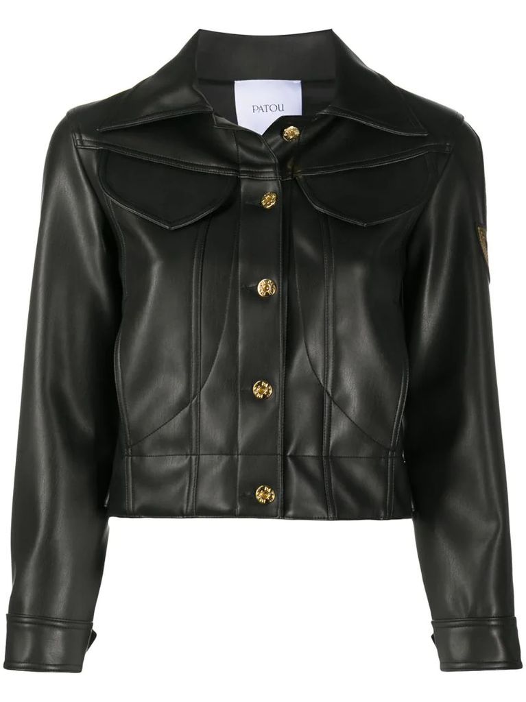 cropped leather-look jacket