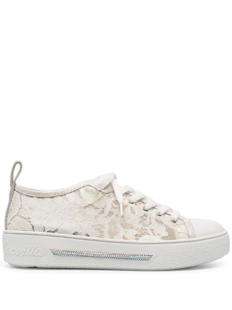 floral lace panel sneakers