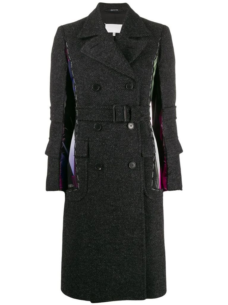 contrast panel double breasted coat