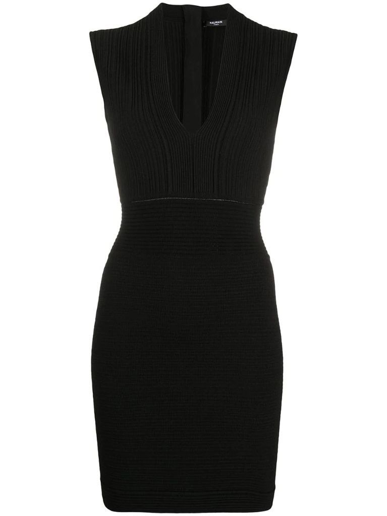 plunge-neck ribbed bodycon dress
