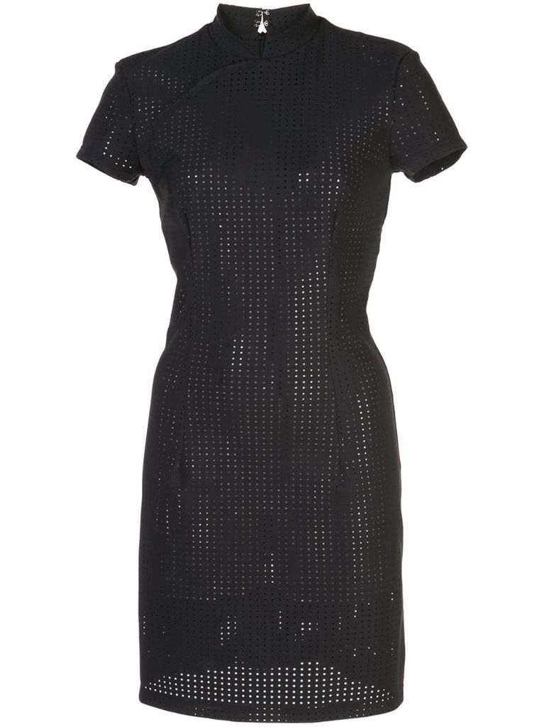 perforated fitted mini dress