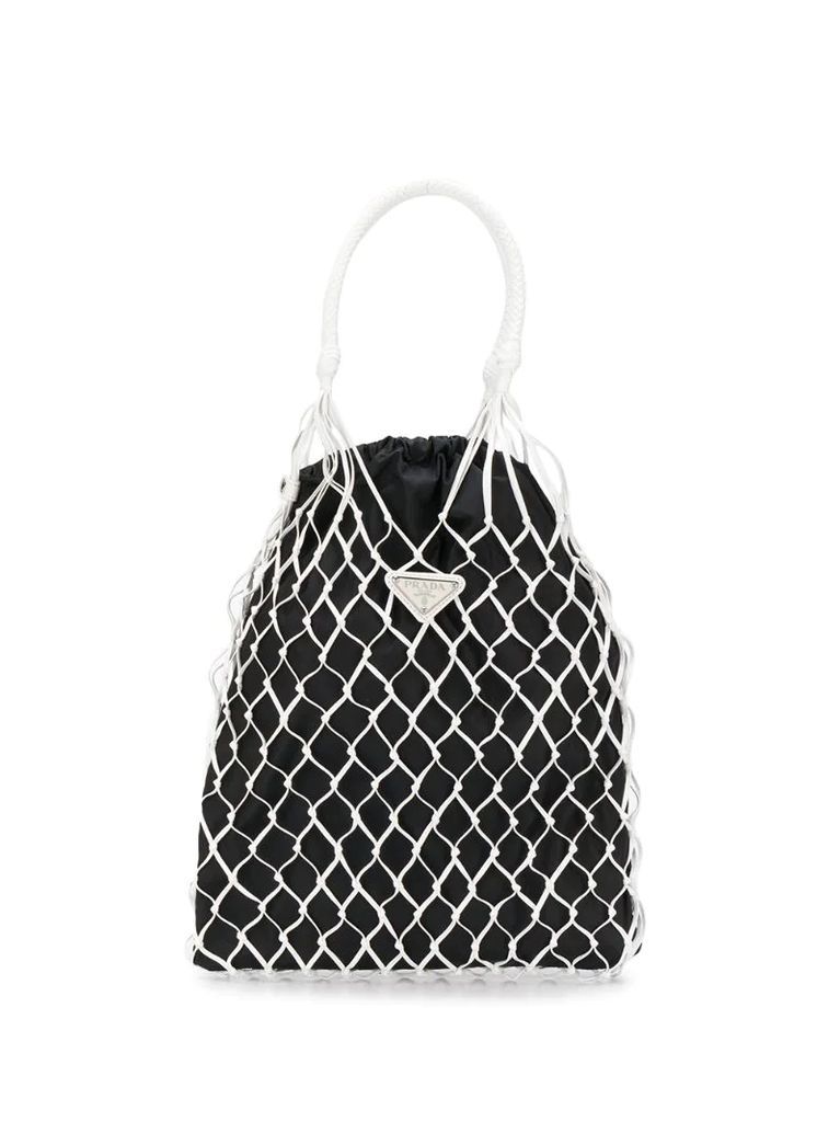 fabric mesh leather tote bag