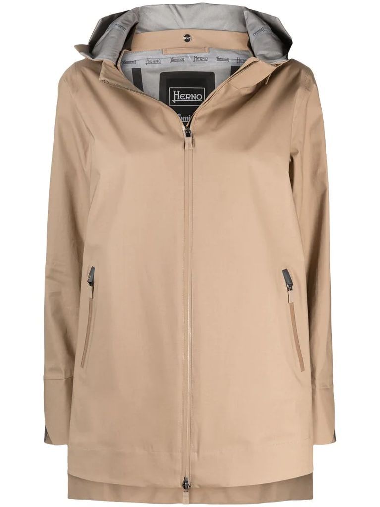 hooded front-zip jacket