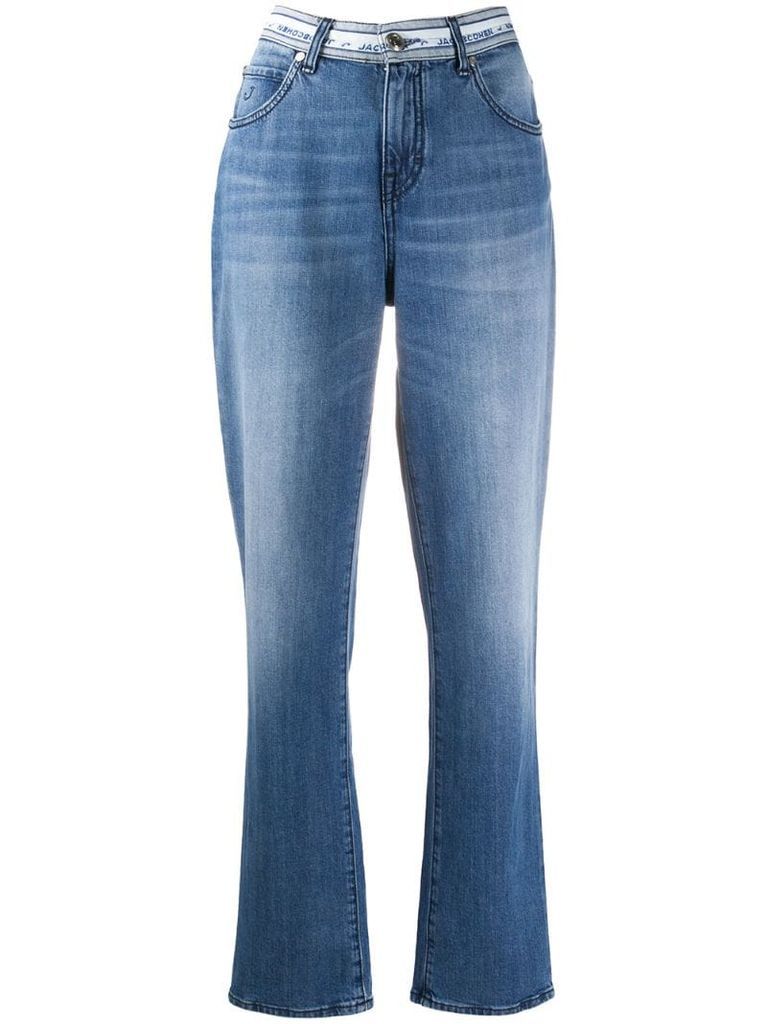 Karen logo-waistband straight leg jeans
