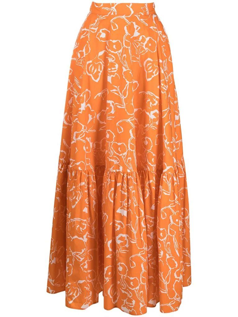 dropped-hem floral print skirt
