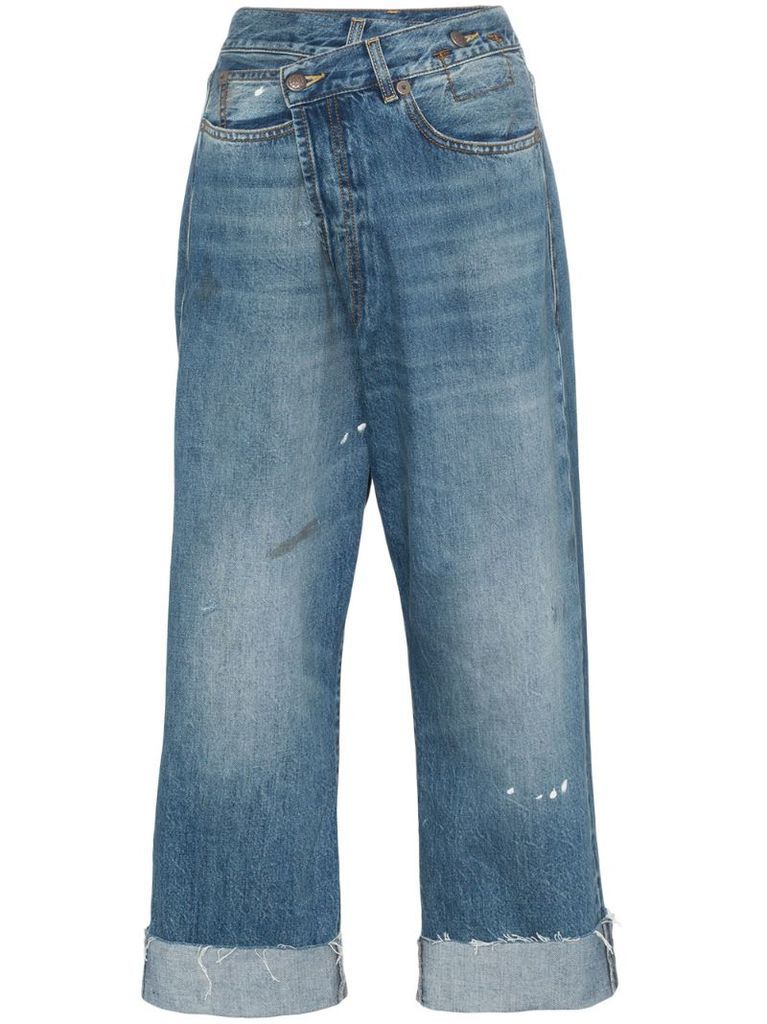 Crossover asymmetric high-rise straight-leg jeans
