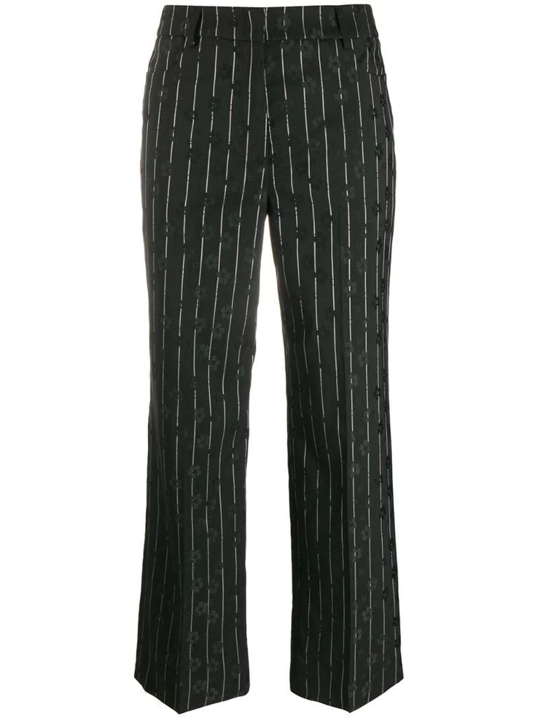 pinstripe floral embroidered trousers