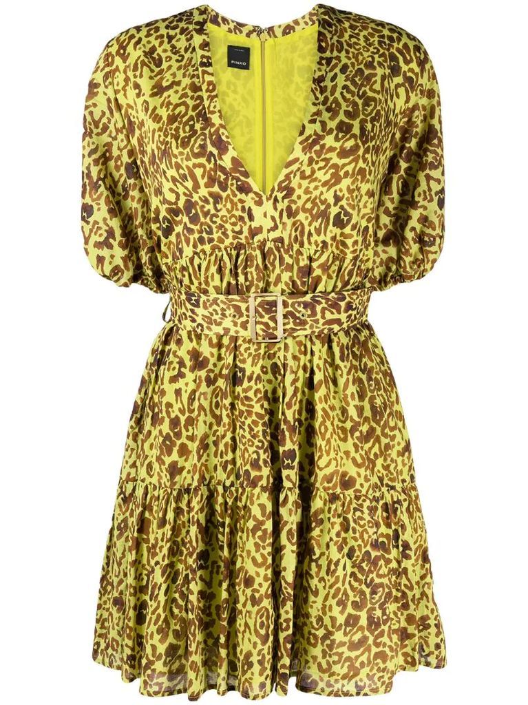 leopard-print flared dress