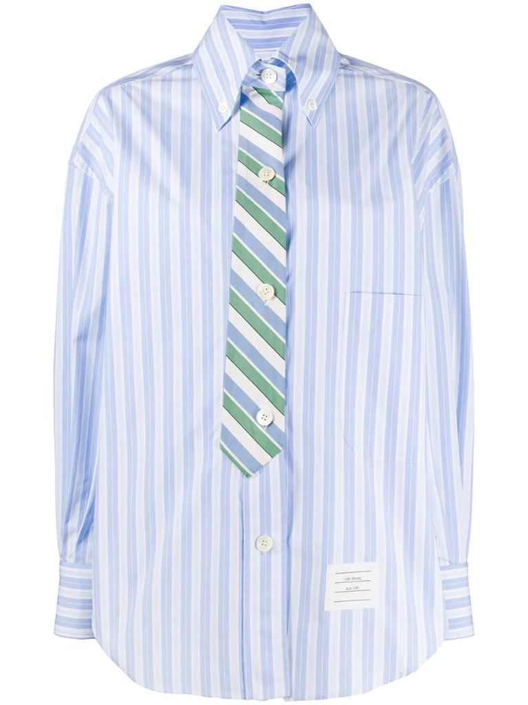 tie effect cotton stripe shirt