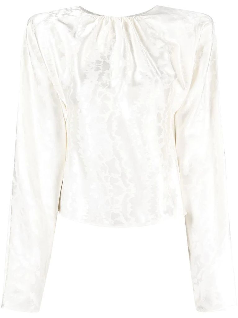 padded-shoulder jacquard blouse