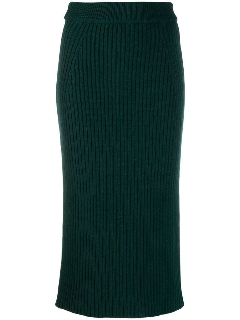 ribbed-knit merino midi skirt