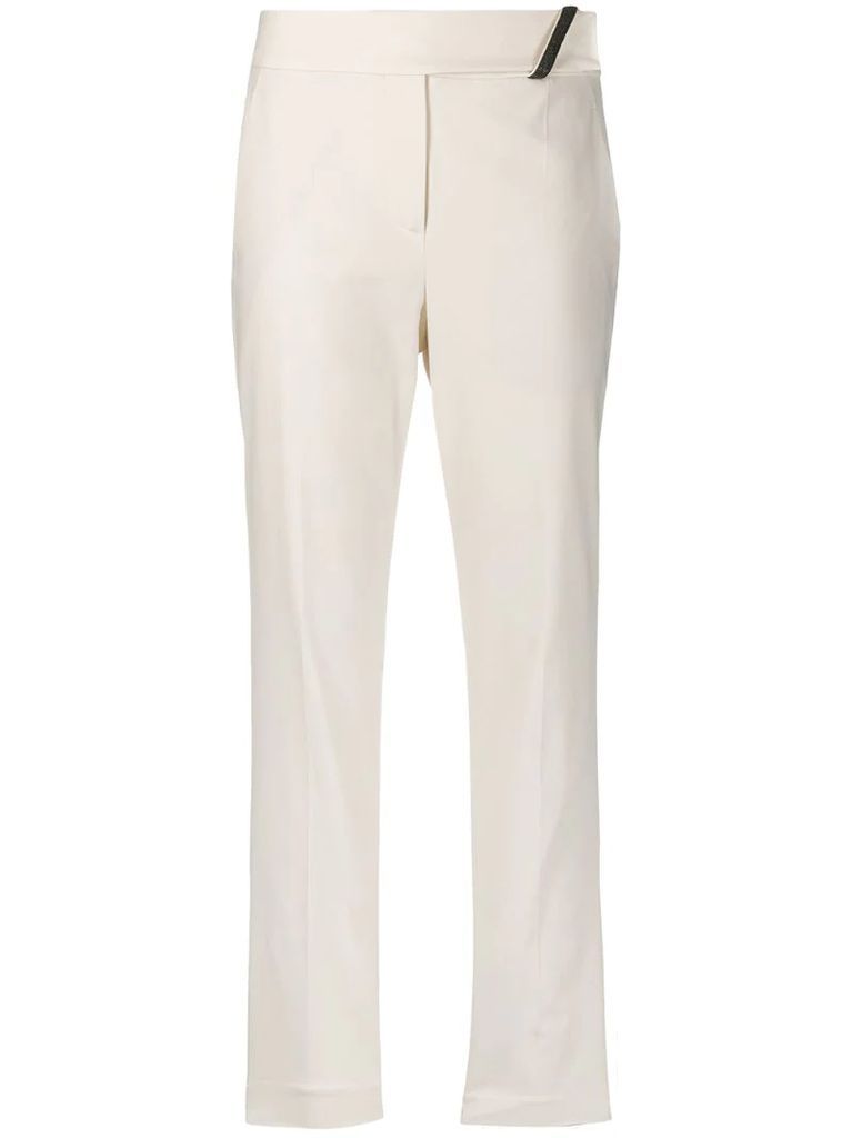 brass-embellished straight-leg trousers