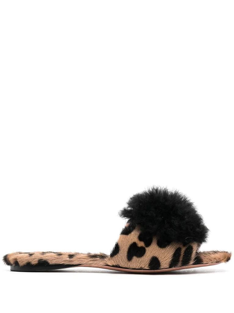 Foxy leopard print pom-pom sandals