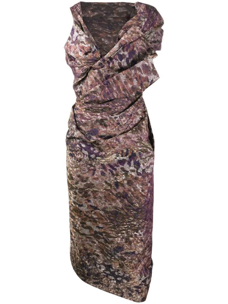 abstract print ruched dress
