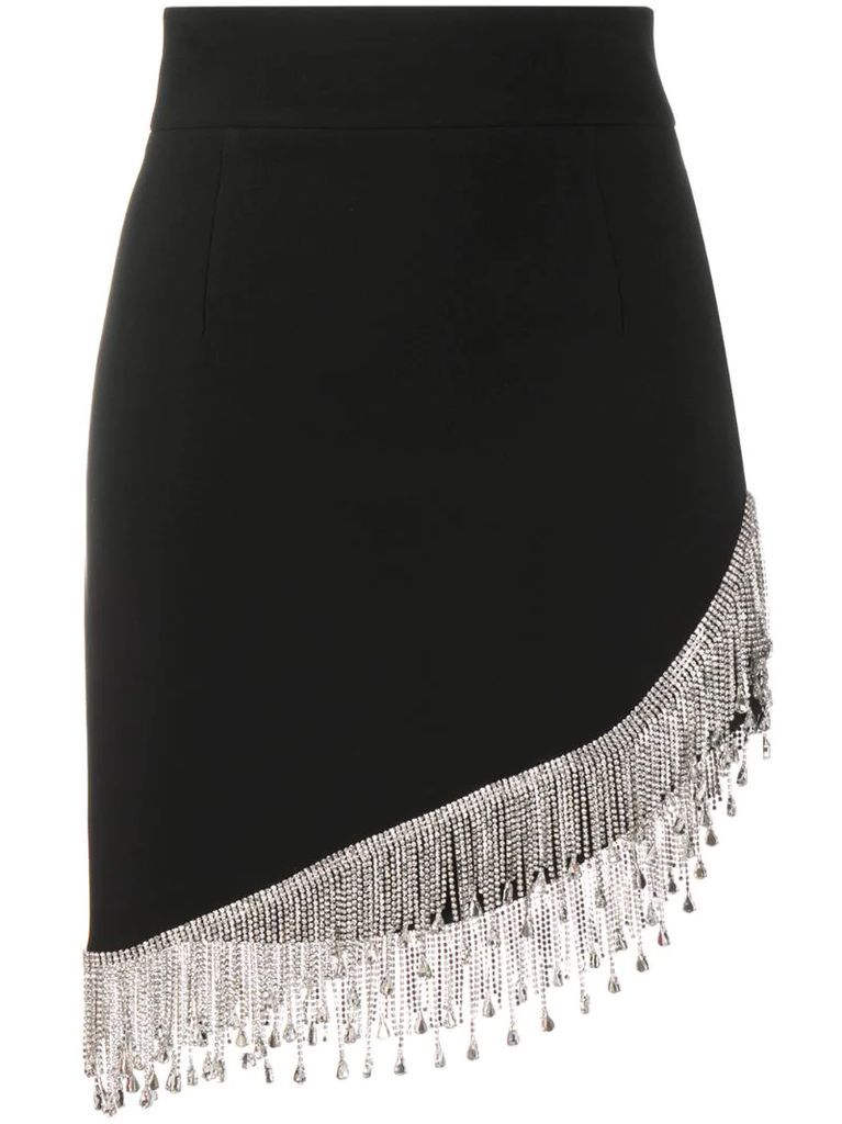 curve-hem crystal fringe skirt