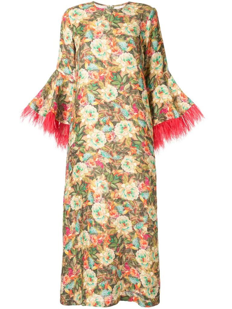 Camelia feather trim kaftan dress