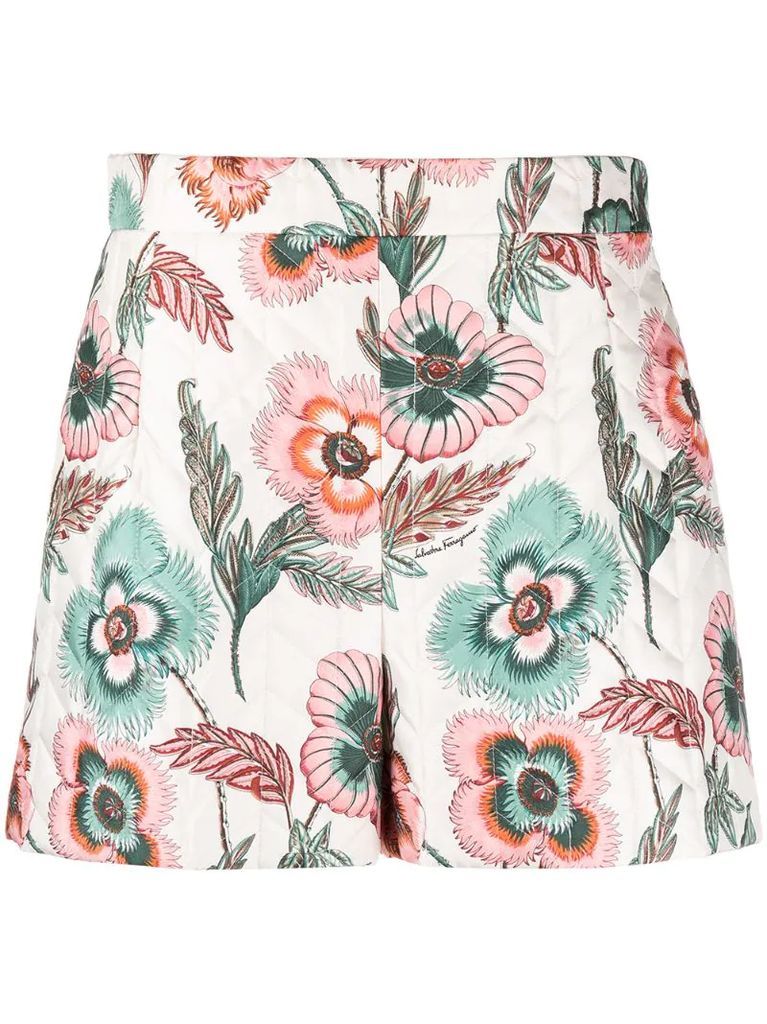 floral-print quilted shorts