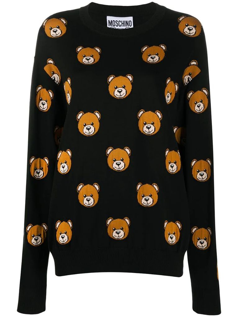 teddy bear print knitted jumper