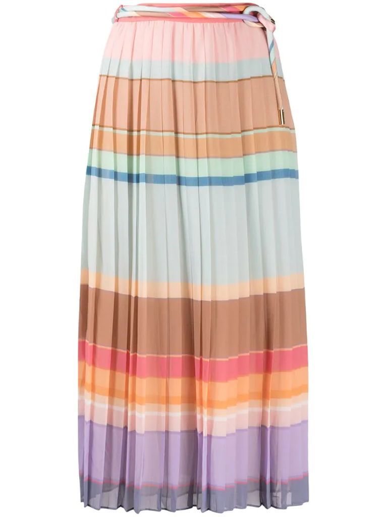 colour block pleated silk skirt