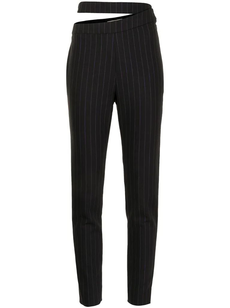 cut-out detailing pinstriped trousers