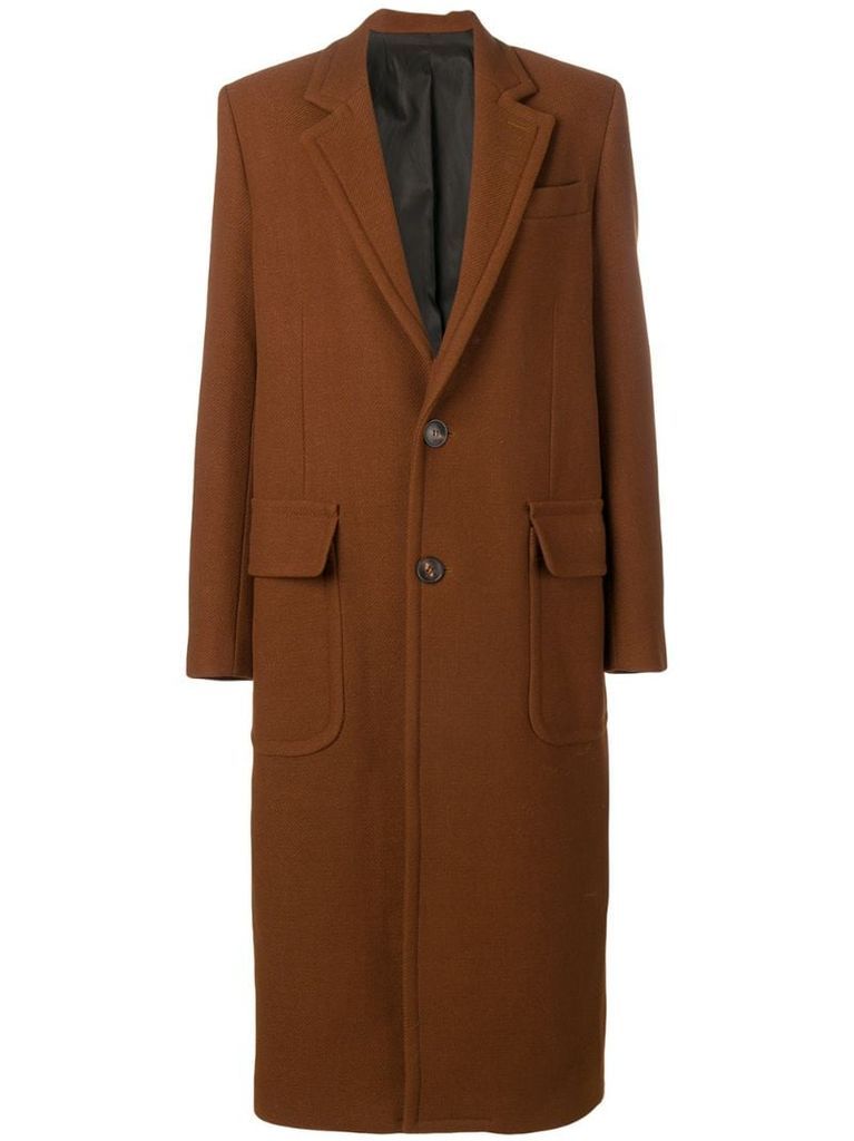 Patched Pockets Two Buttons Long Lined Coat