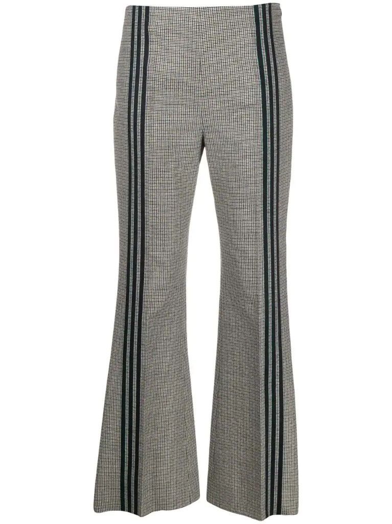houndstooth piped flared trousers