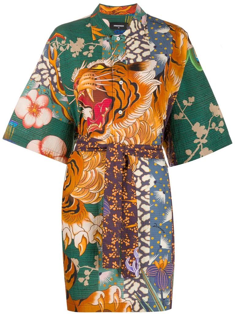tiger print shirt dress