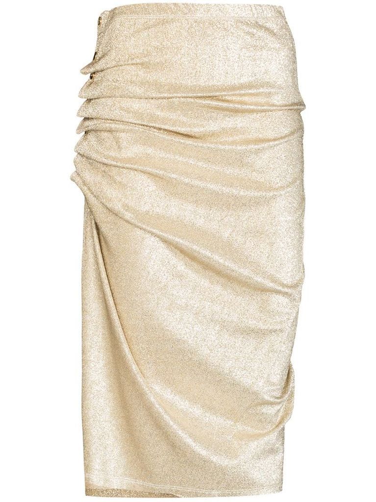 ruched-detailing asymmetric midi skirt