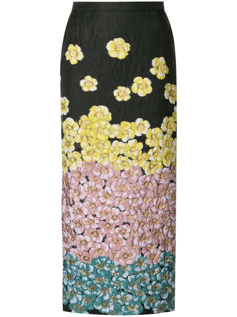 floral-embroidered pencil skirt