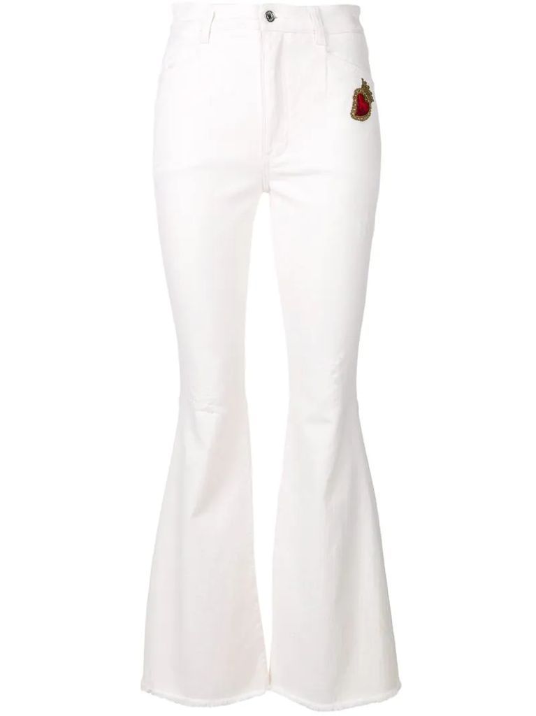 Sacred Heart patch flared jeans