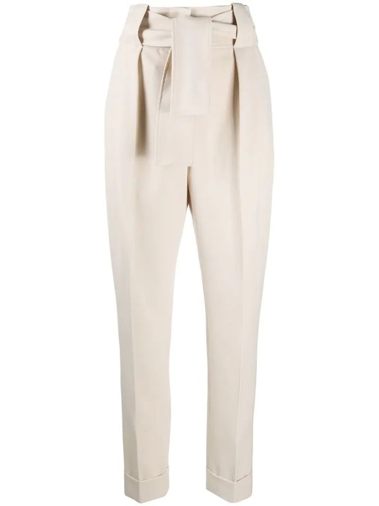 tie-waist tapered trousers