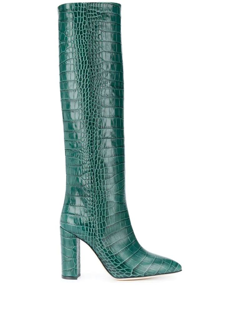crocodile-effect knee-high boots