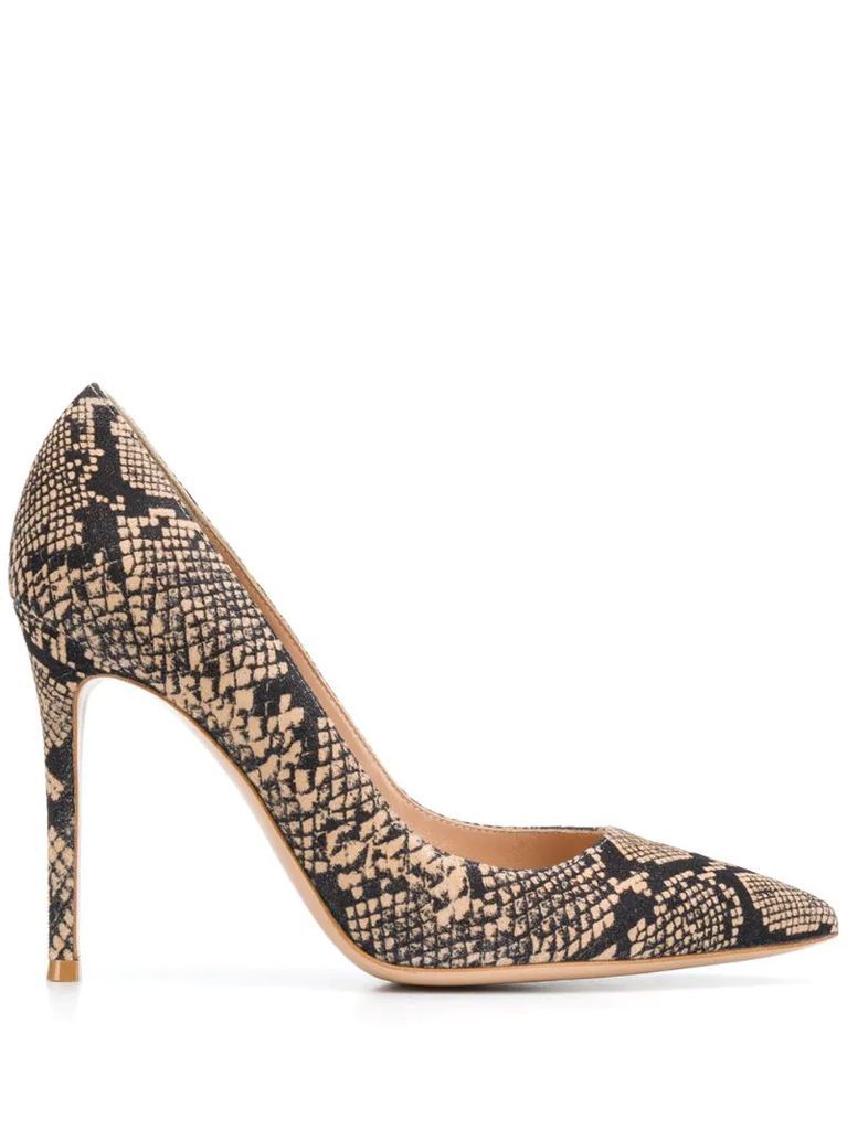 pointed snakeskin-effect pumps