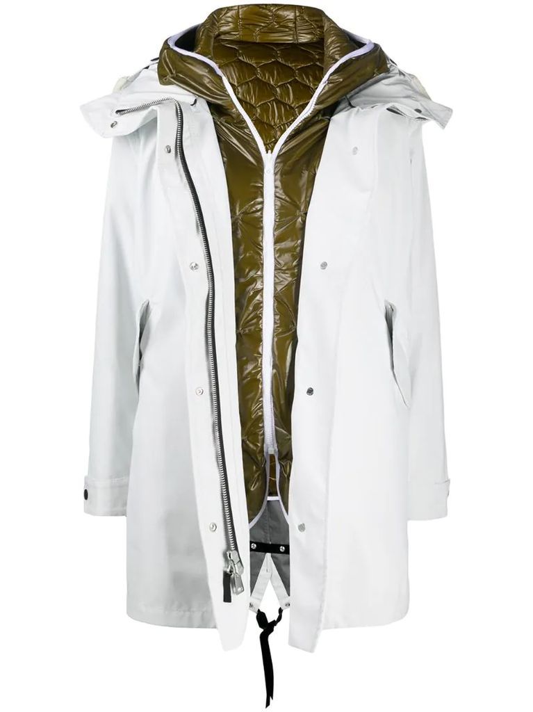 multi-layered parka coat