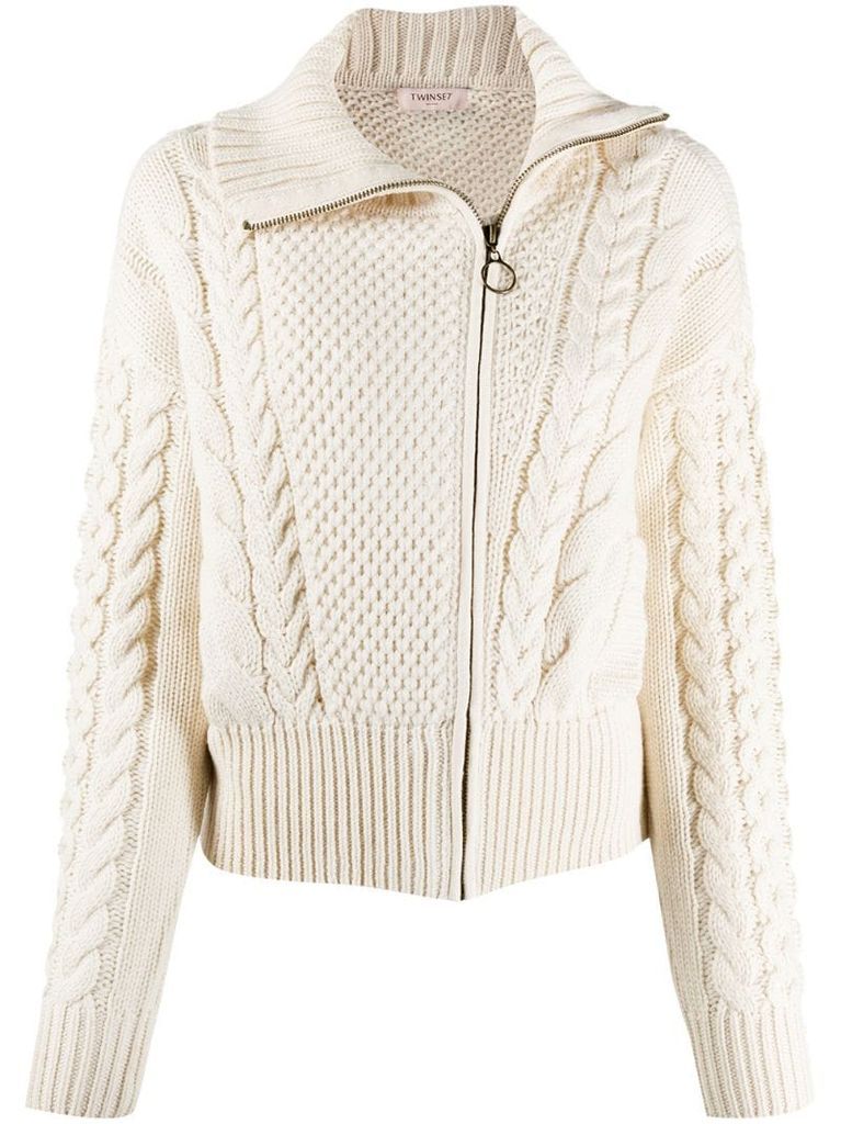 cable knit zipped cardigan