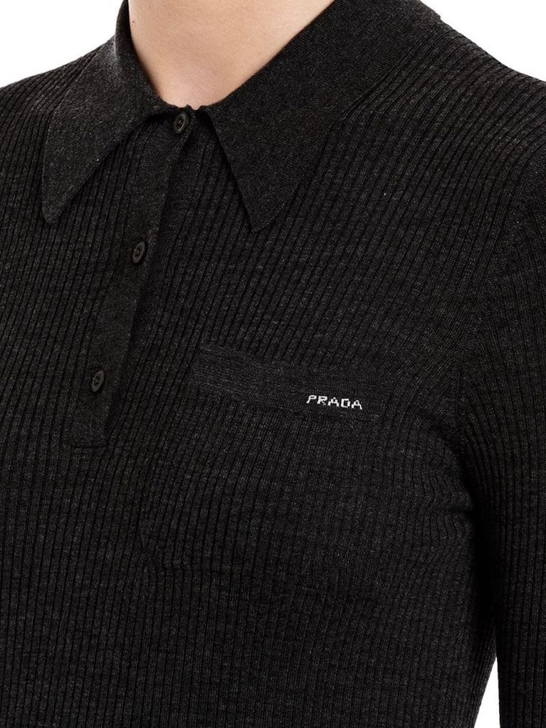ribbed-knit polo shirt