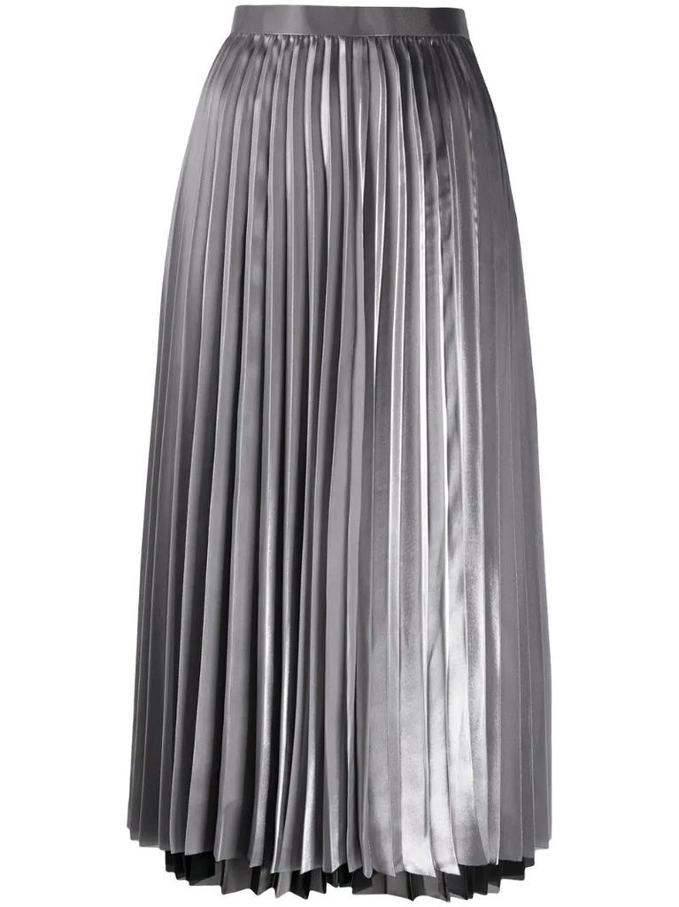 high-waisted pleated satin midi skirt