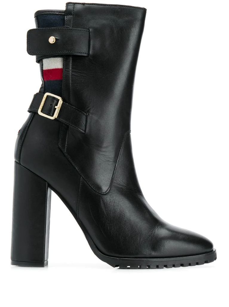 tricolour-stripe buckled boots