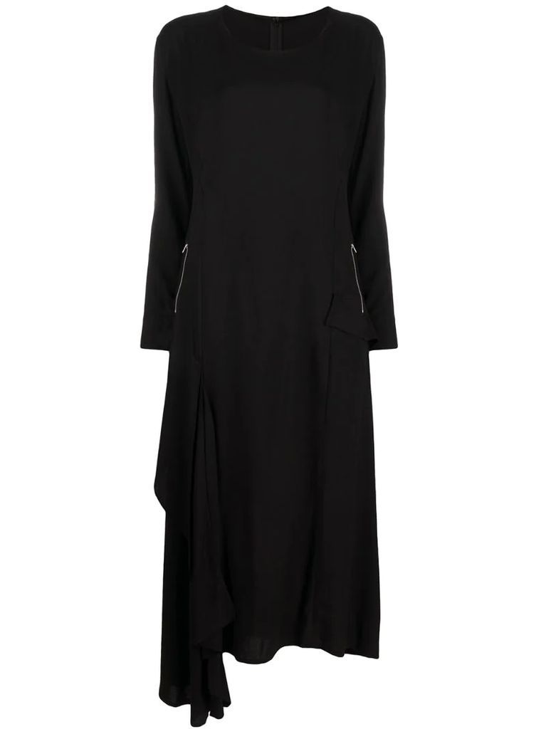 asymmetric hem dress with zipped pockets