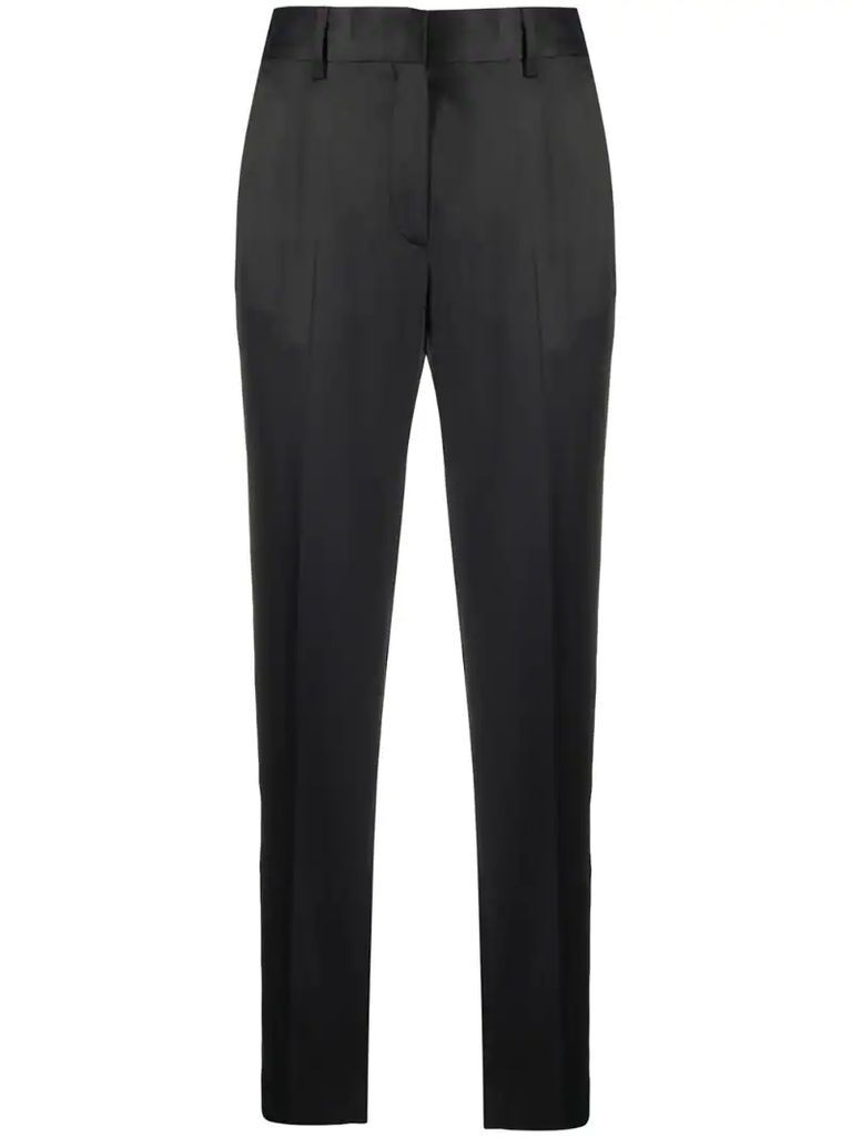 high-waisted satin trousers